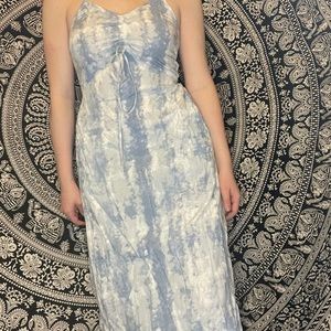 Blue and White summer maxi dress with adjustable straps